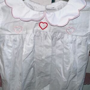 Little English White Romper/Bubble with Pink and Red Hearts